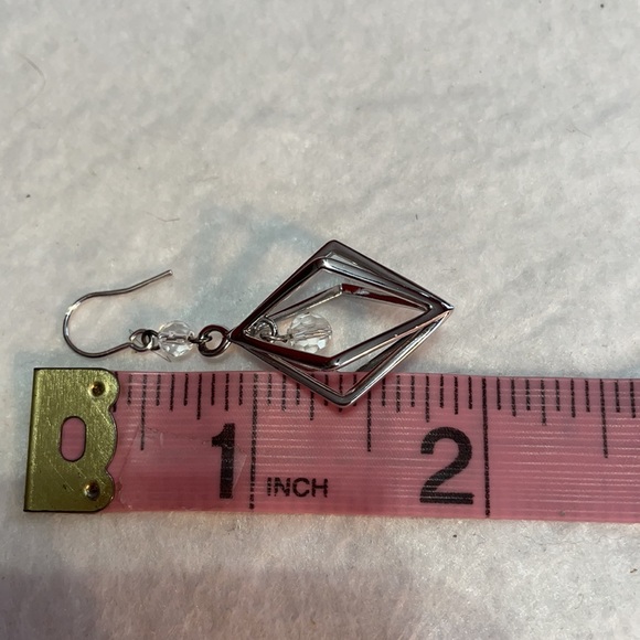 Mischa silver geometric cage drop earrings with crystals 2”. IOB - Picture 8 of 9